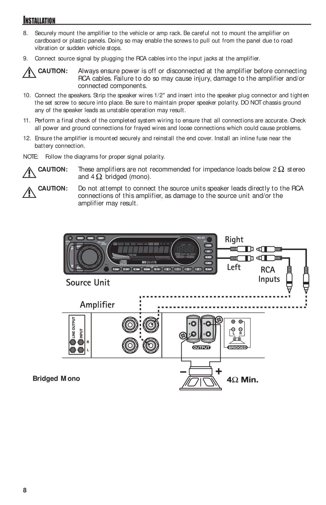 MB QUART RAA2400 manual Bridged Mono 