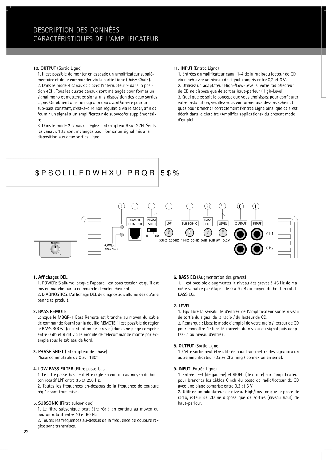 MB QUART RAB 1450 manual Amplificateur mono RAB, Description DES Données Caractéristiques DE L‘AMPLIFICATEUR 