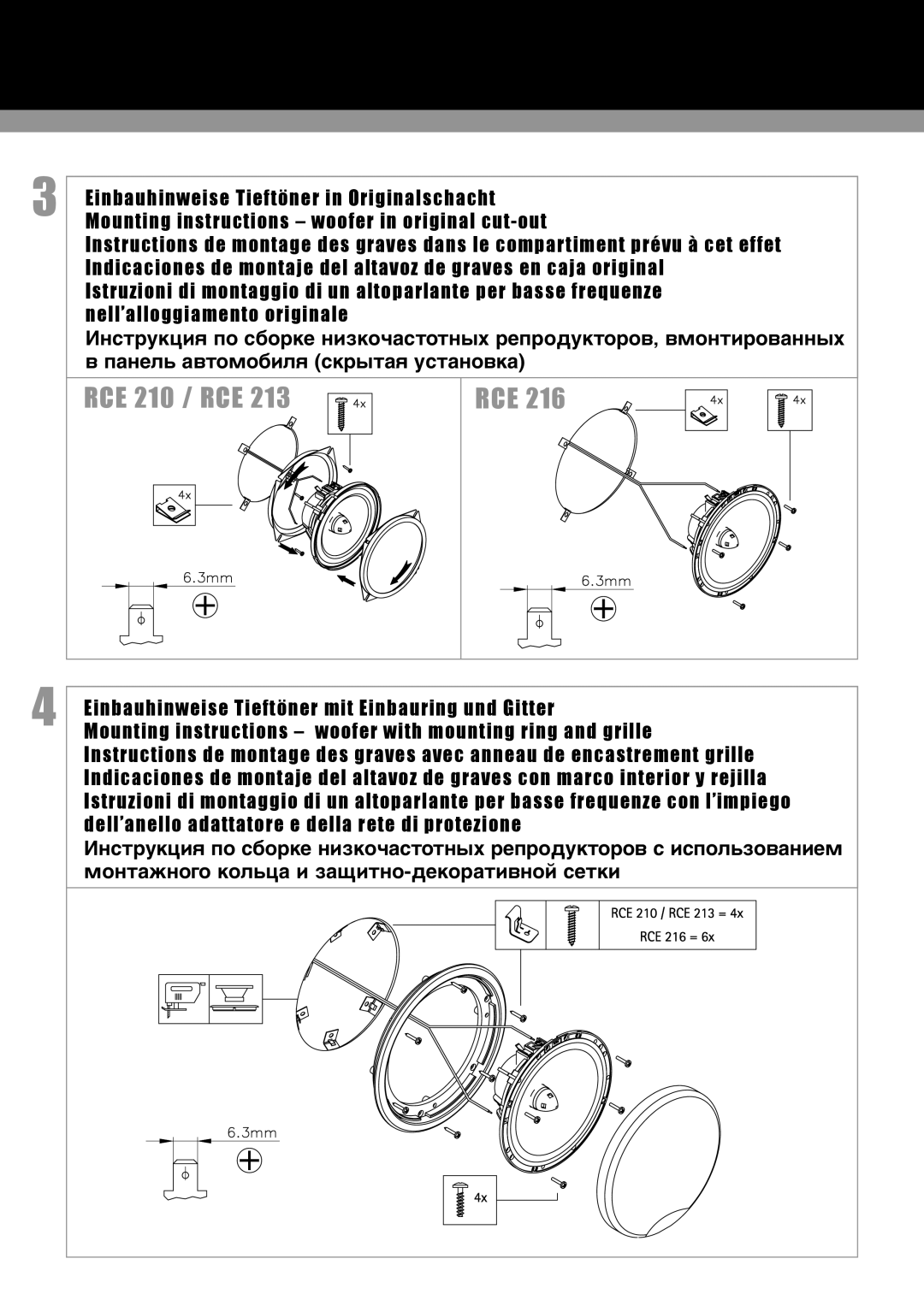 MB QUART RCE216, RCE210, RCE213 installation instructions RCE 210 / RCE 