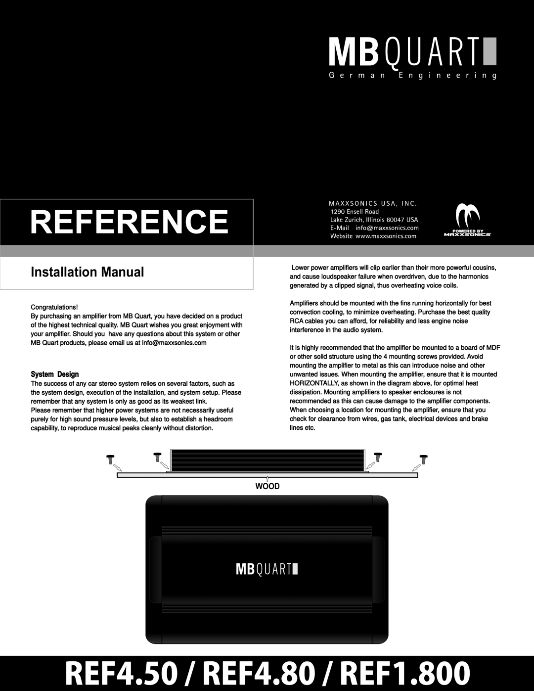 MB QUART REF4.80, REF4.50, REF1.800 installation manual Reference, Installation Manual 