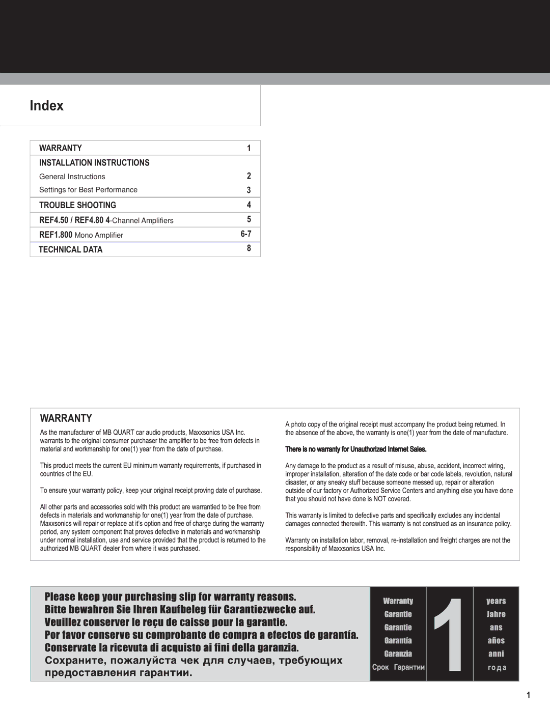 MB QUART REF1.800, REF4.50, REF4.80 installation manual Index 