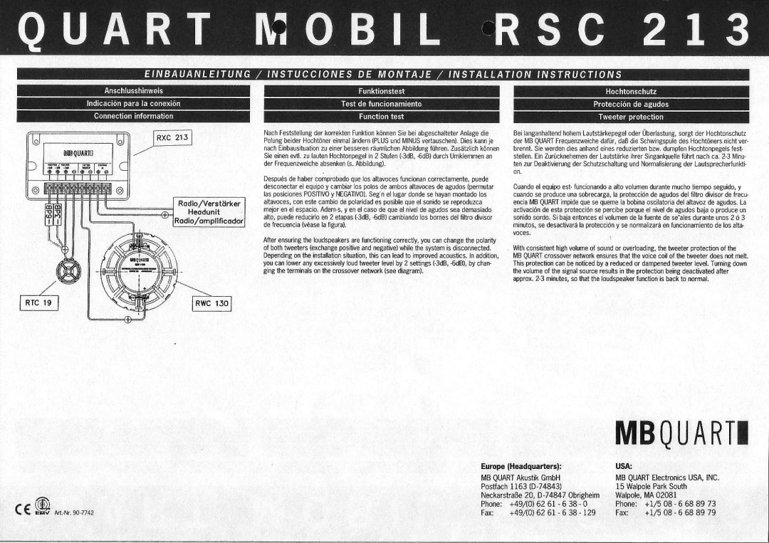 MB QUART RSC 213 manual EjEg*Aggegf 