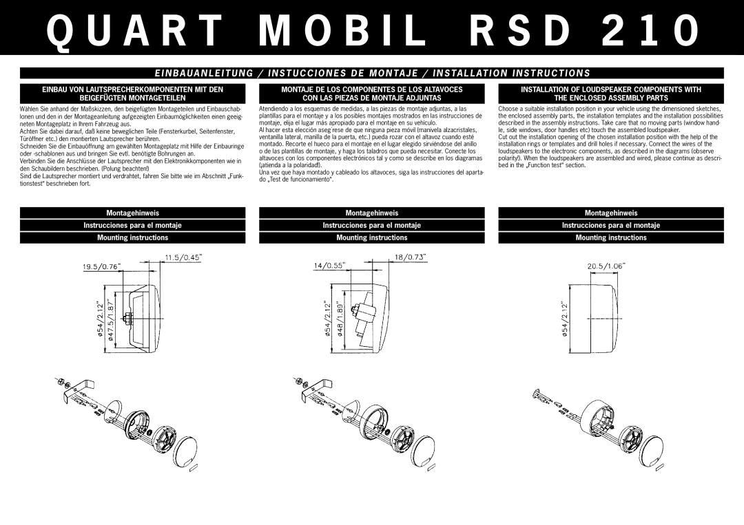 MB QUART RSD 210 installation instructions A R T M O B I L R S D 2 1 