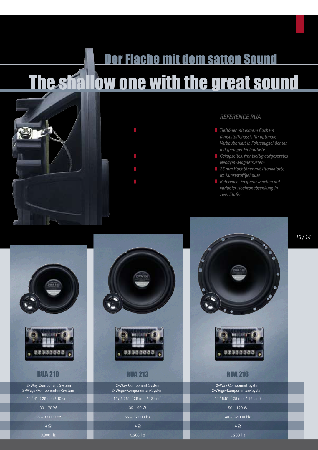 MB QUART RUA 216, RUA 213 manual The shallow one with the great sound, Der Flache mit dem satten Sound, Reference Rua 