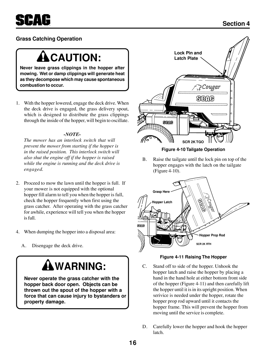 MB QUART SCR manual Grass Catching Operation, Tailgate Operation 