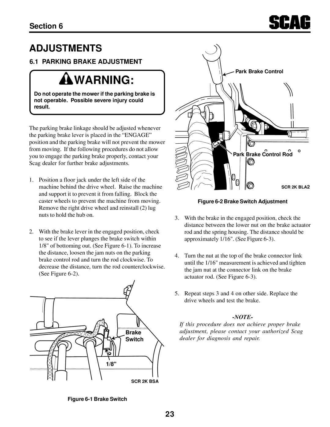 MB QUART SCR manual Adjustments, Parking Brake Adjustment 