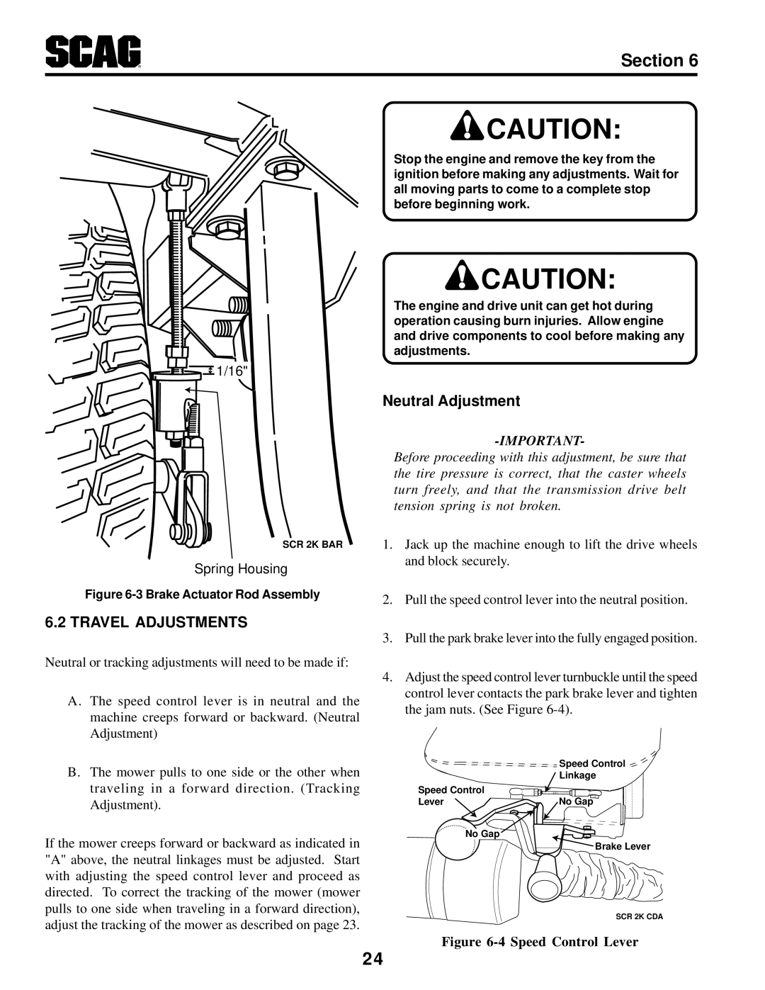 MB QUART SCR manual Neutral Adjustment, Travel Adjustments 