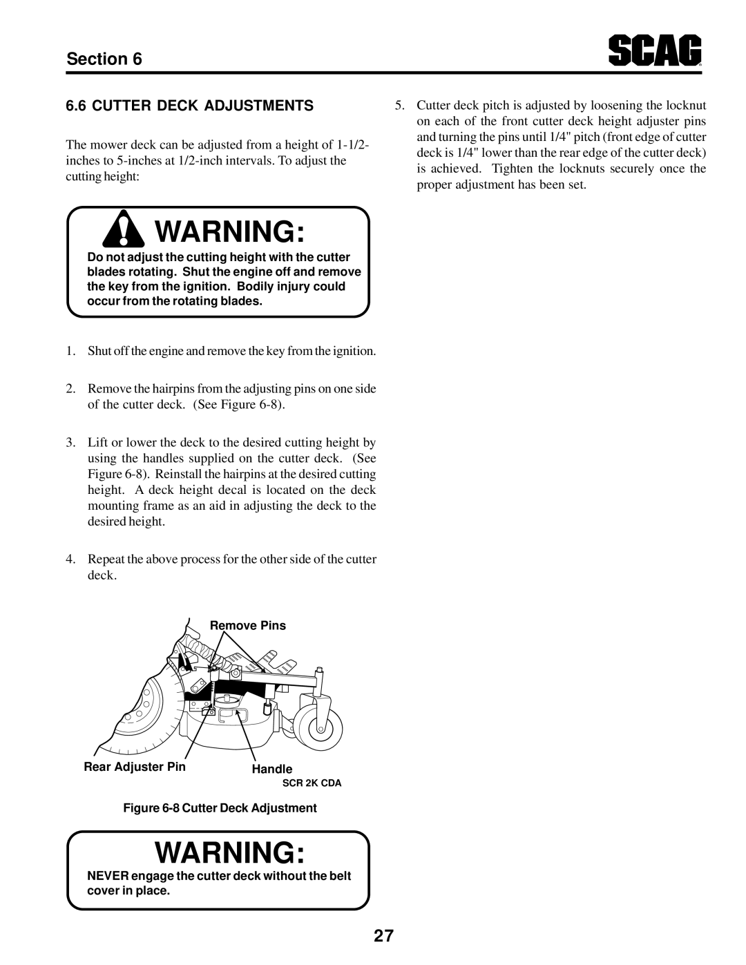 MB QUART SCR manual Cutter Deck Adjustments 