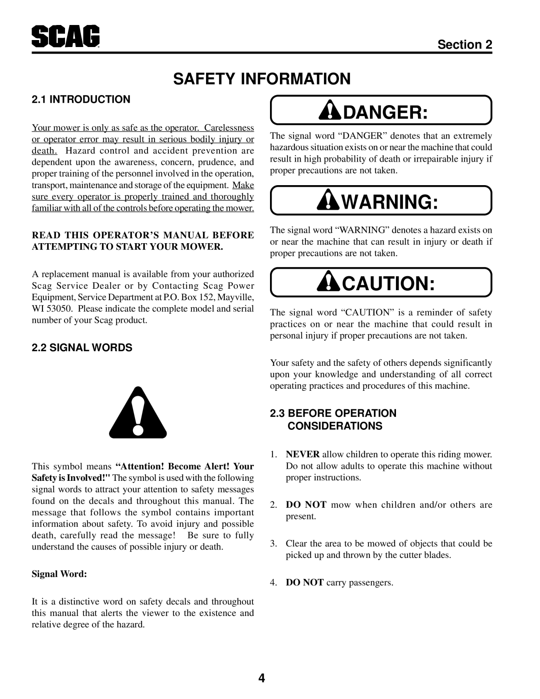 MB QUART SCR manual Safety Information, Signal Words, Before Operation Considerations 