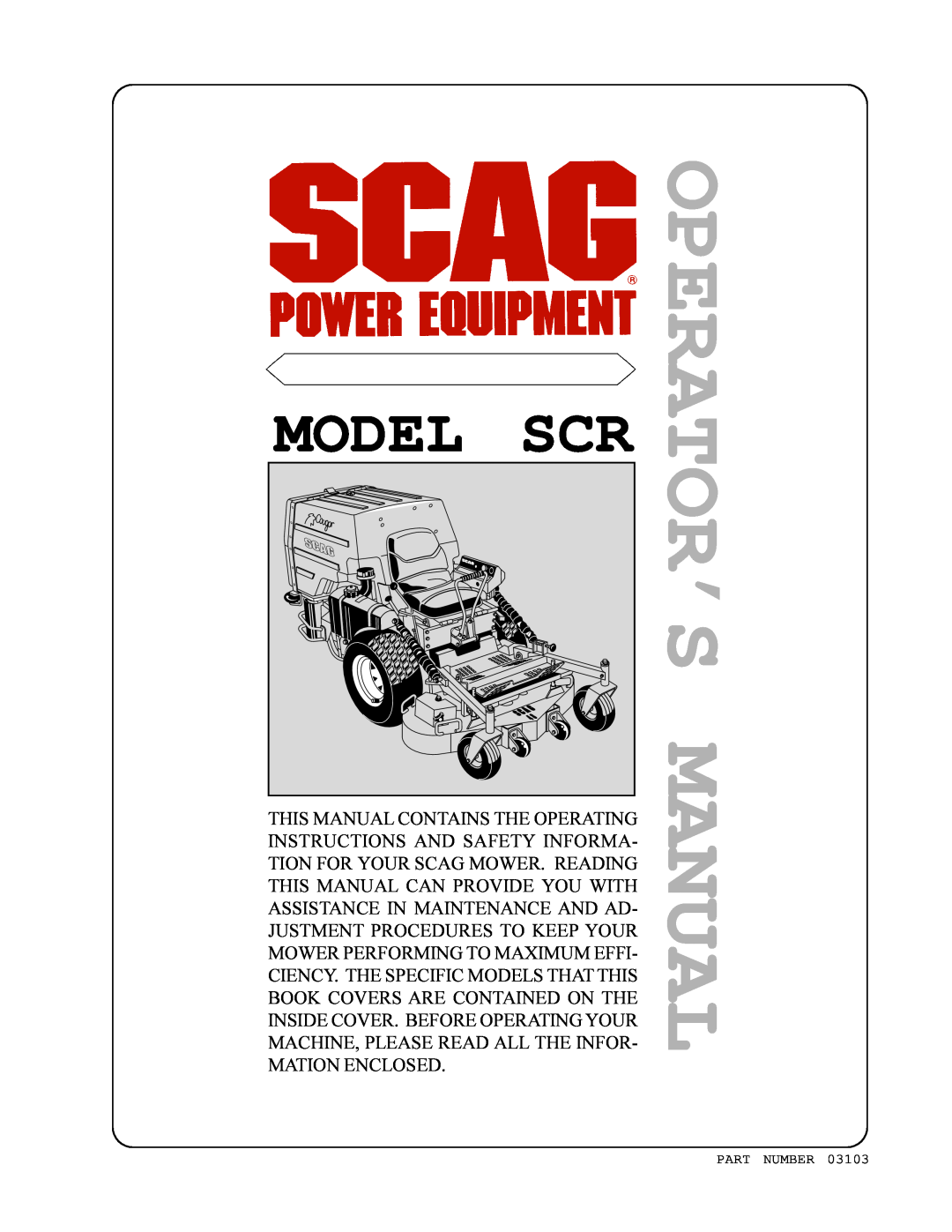 MB QUART SCR manual Operator’S Manual, Model 