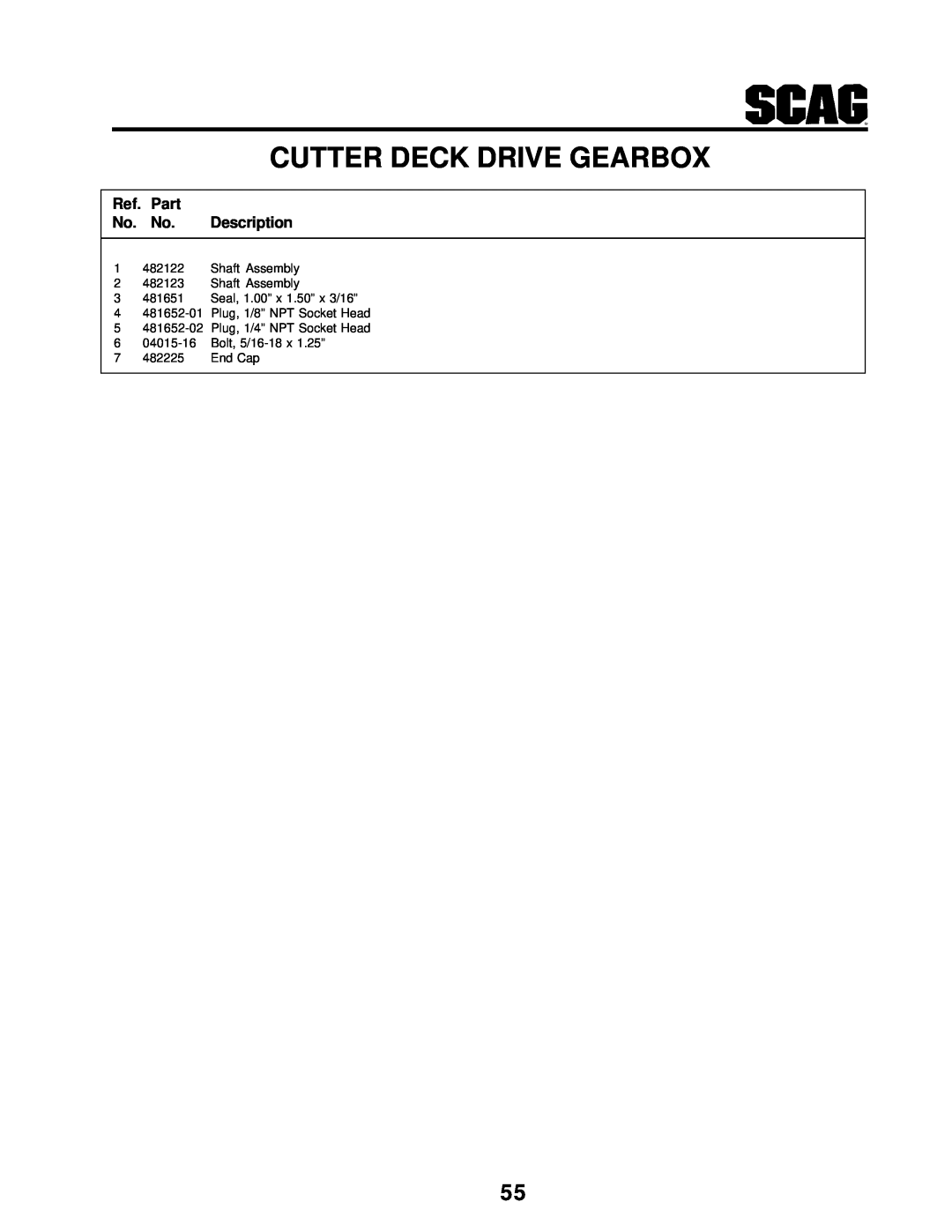 MB QUART SCR manual Cutter Deck Drive Gearbox, Ref. Part No. No. Description 