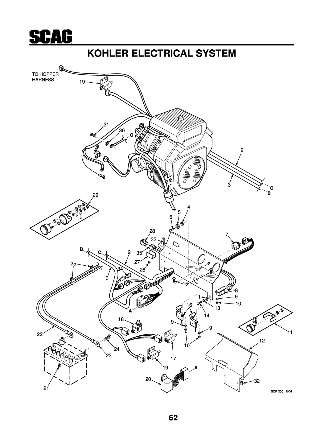 MB QUART manual Kohler Electrical System, To Hopper Harness, 19 A, SCR 2001 EKH 