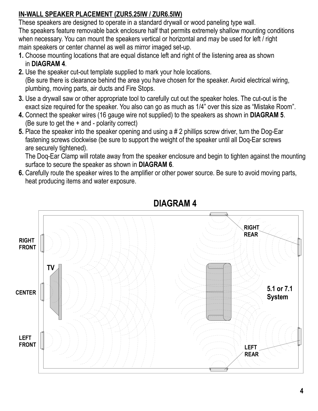 MB QUART ZUR5.25IC, ZUR65IC manual IN-WALL Speaker Placement ZUR5.25IW / ZUR6.5IW, Or 7.1 System 