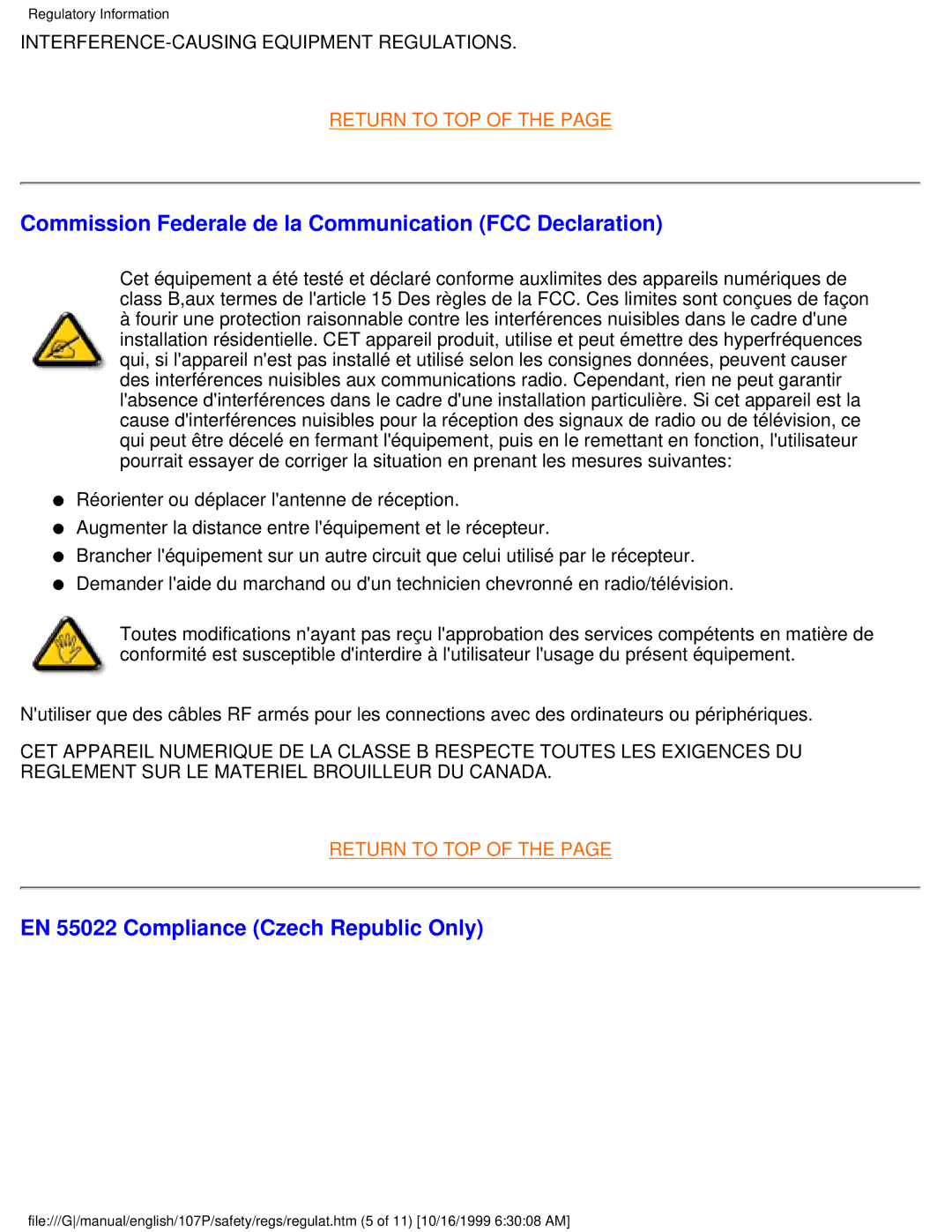 McAfee 107P user manual Commission Federale de la Communication FCC Declaration, EN 55022 Compliance Czech Republic Only 