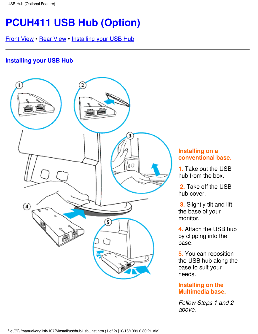 McAfee 107P user manual PCUH411 USB Hub Option, Installing your USB Hub, Follow Steps 1 and 2 above 