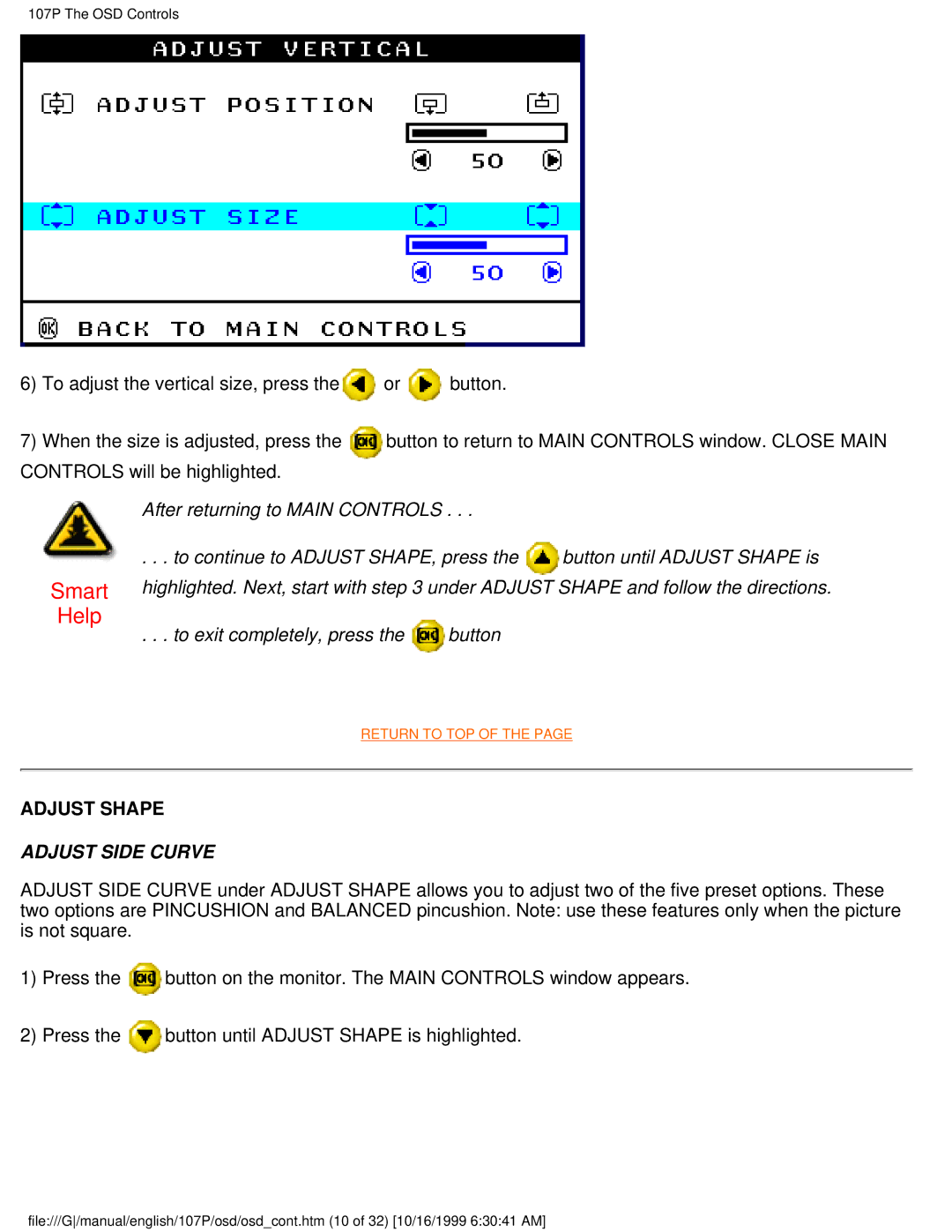 McAfee 107P user manual Adjust Side Curve 