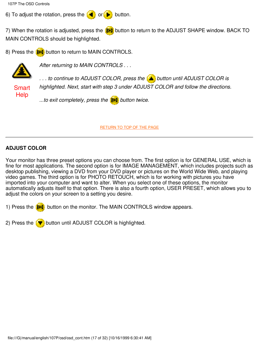 McAfee 107P user manual Adjust Color 