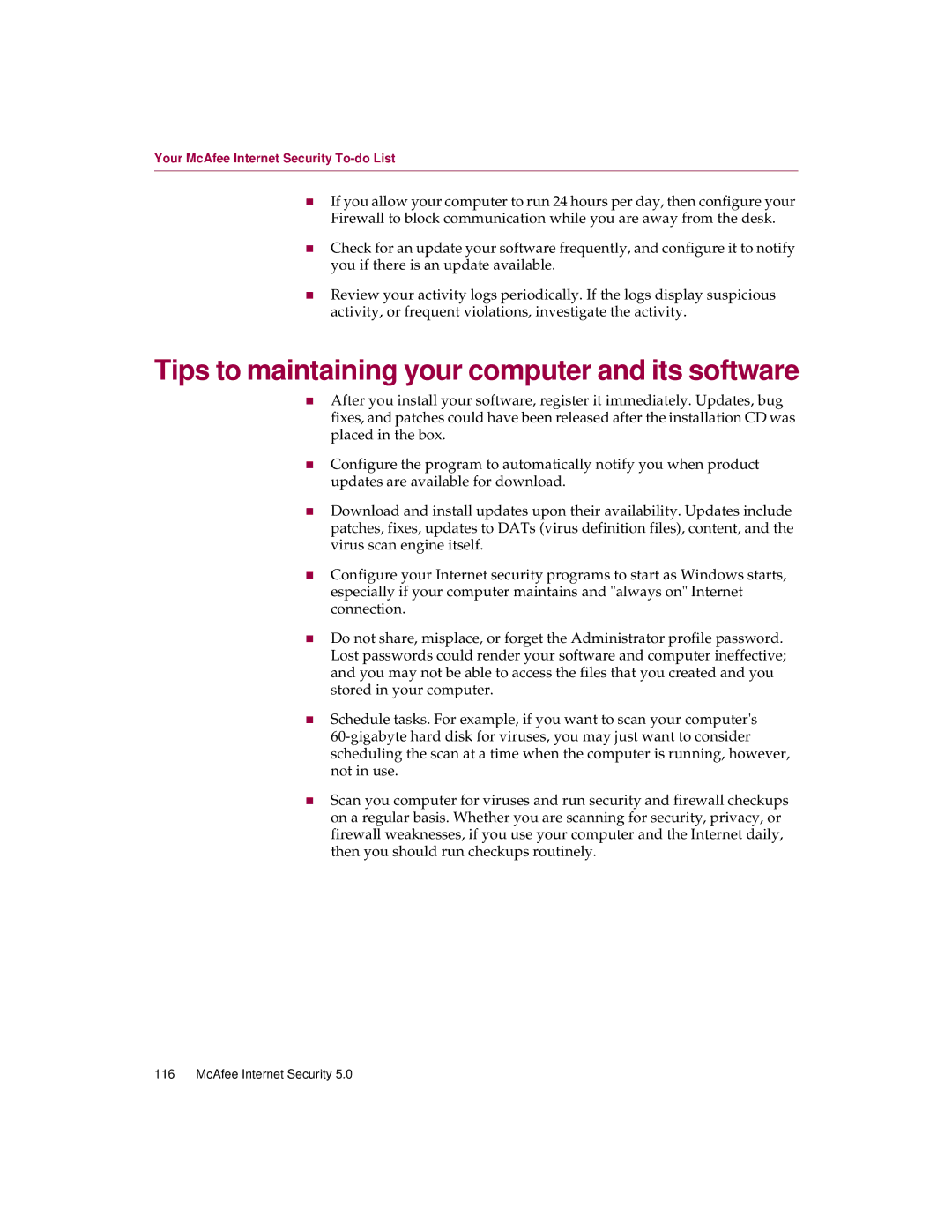 McAfee 5 manual Tips to maintaining your computer and its software 