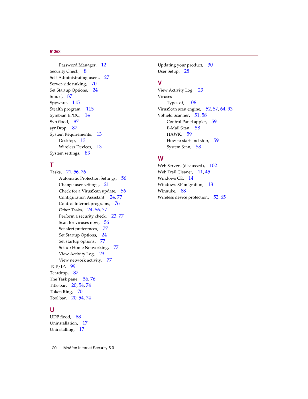McAfee manual 24, 56 
