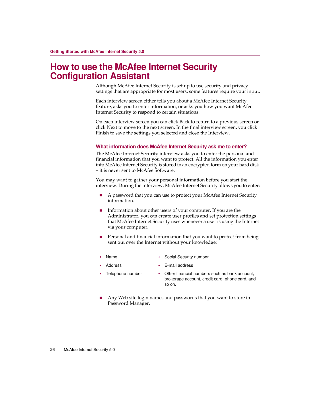 McAfee 5 manual Getting Started with McAfee Internet Security 