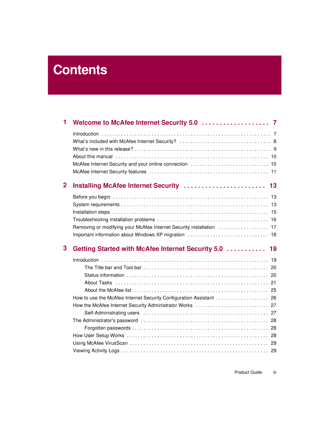 McAfee 5 manual Contents 