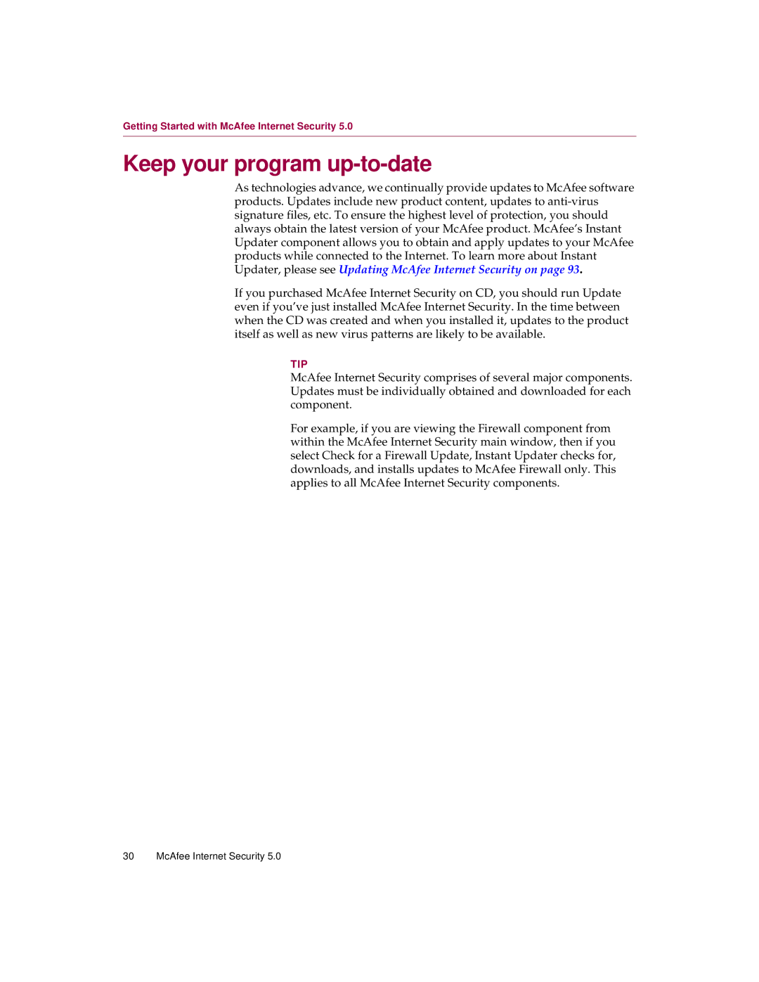 McAfee 5 manual Keep your program up-to-date 