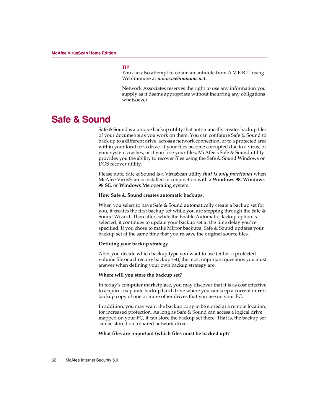 McAfee 5 manual How Safe & Sound creates automatic backups, Defining your backup strategy 