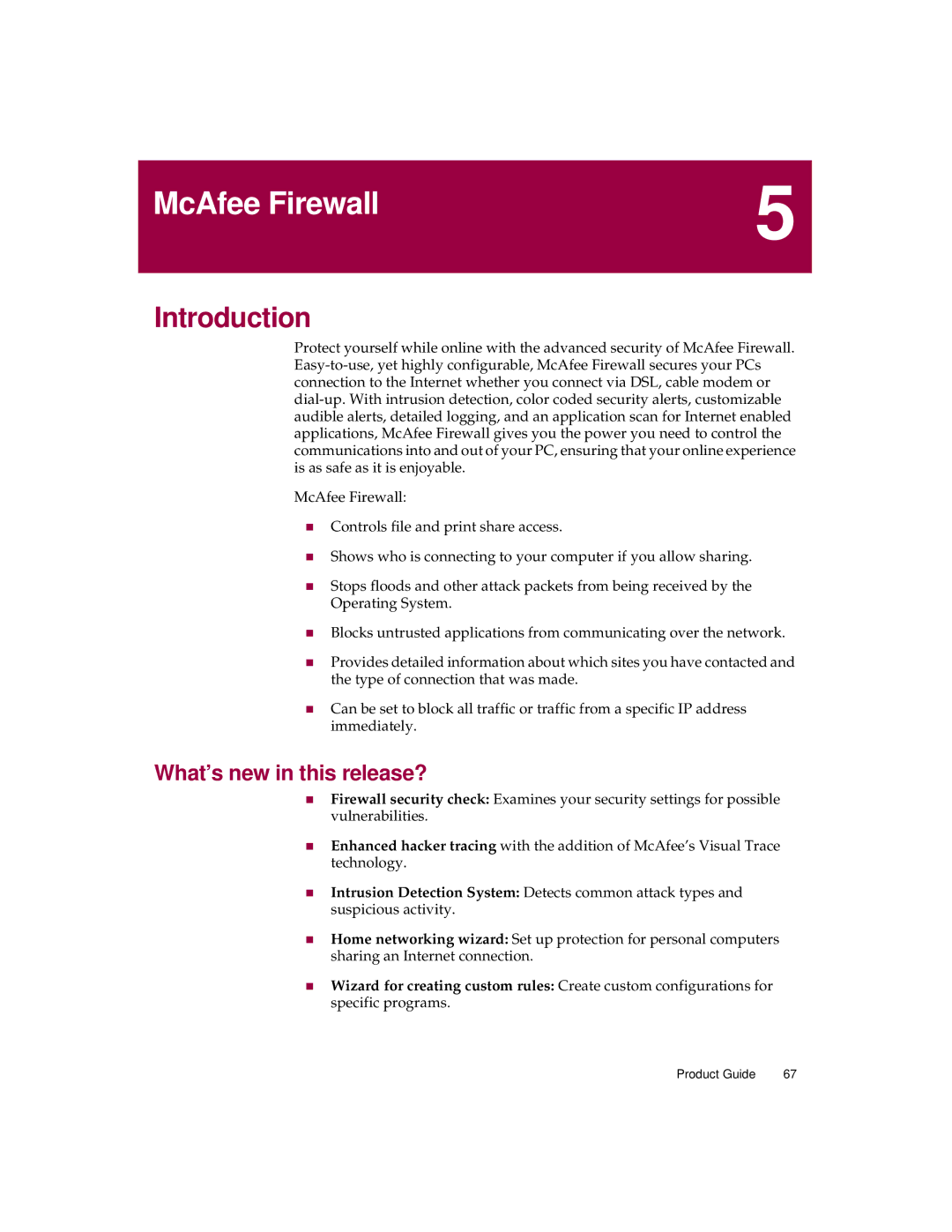 McAfee 5 manual McAfee Firewall, What’s new in this release? 