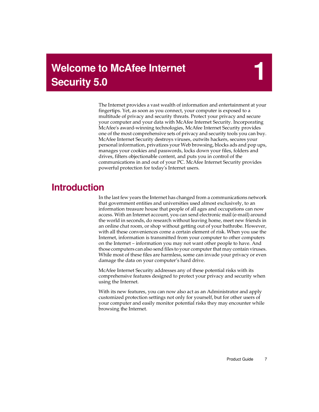 McAfee 5 manual Welcome to McAfee Internet Security, Introduction 