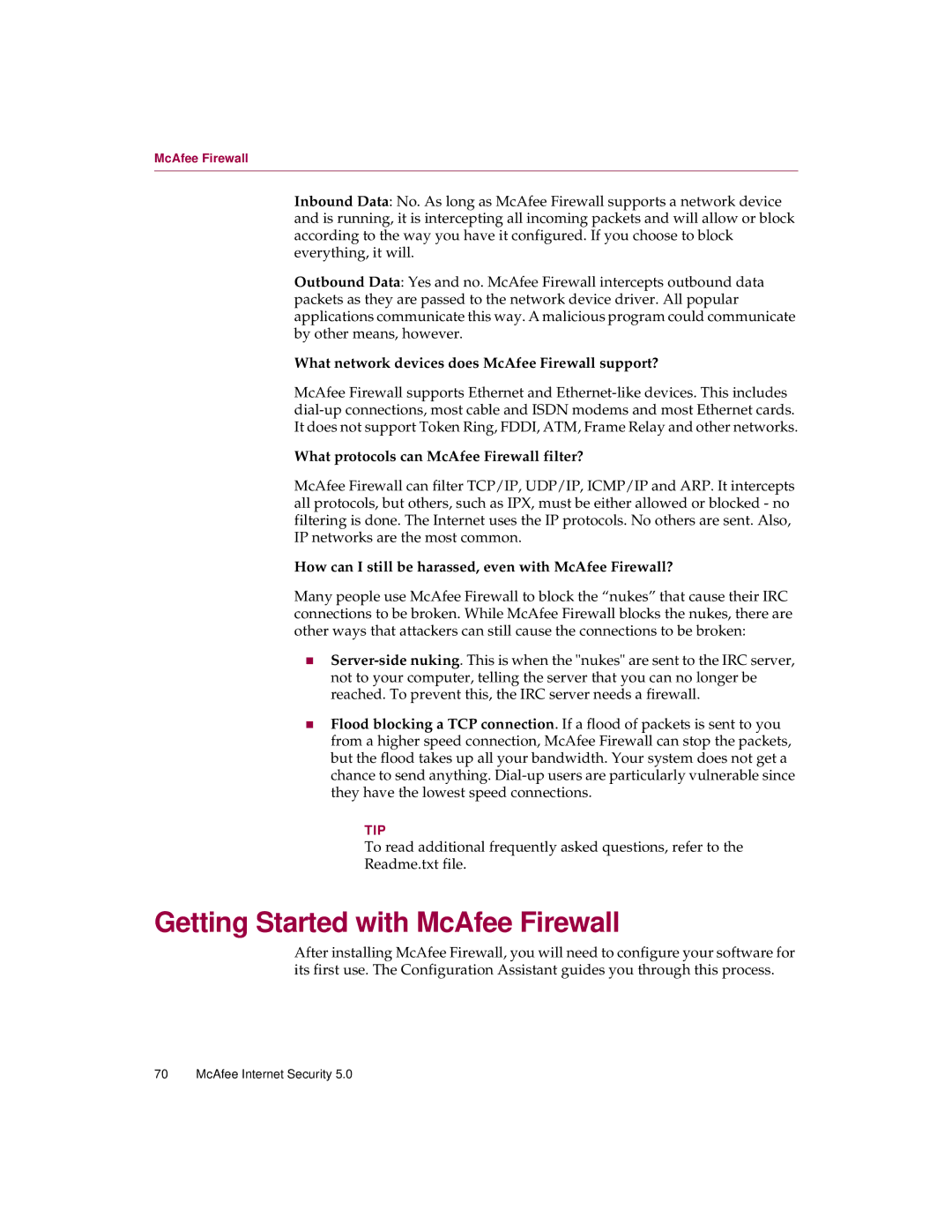 McAfee 5 manual Getting Started with McAfee Firewall, What network devices does McAfee Firewall support? 