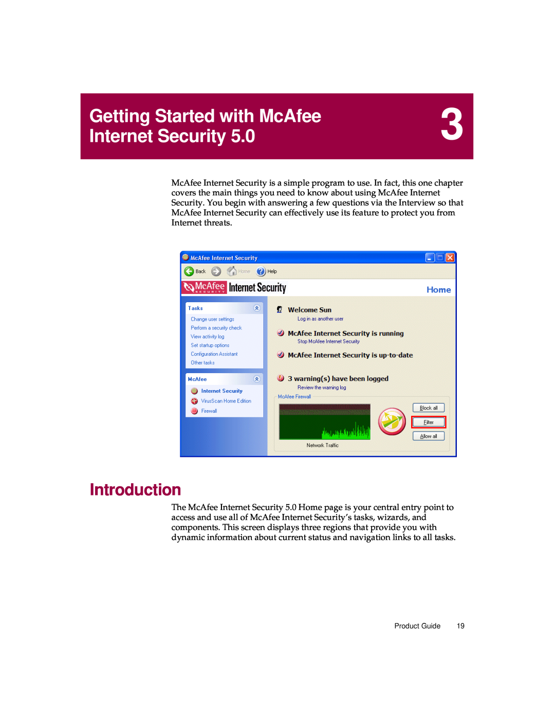 McAfee 5 manual Getting Started with McAfee, Internet Security, Introduction, Product Guide 