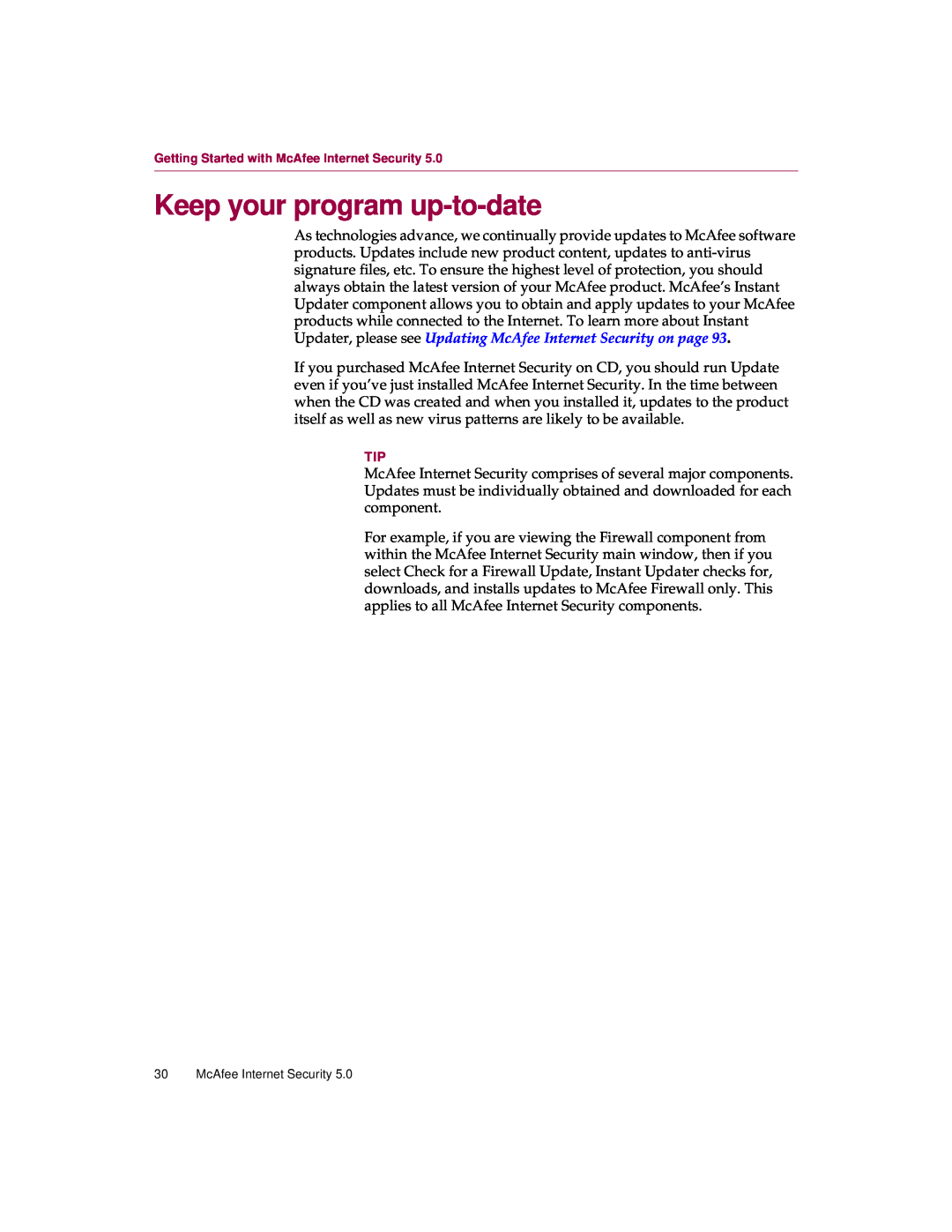 McAfee 5 manual Keep your program up-to-date, McAfee Internet Security 