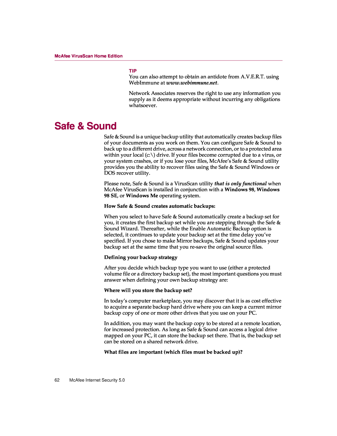 McAfee 5 manual How Safe & Sound creates automatic backups, Defining your backup strategy 