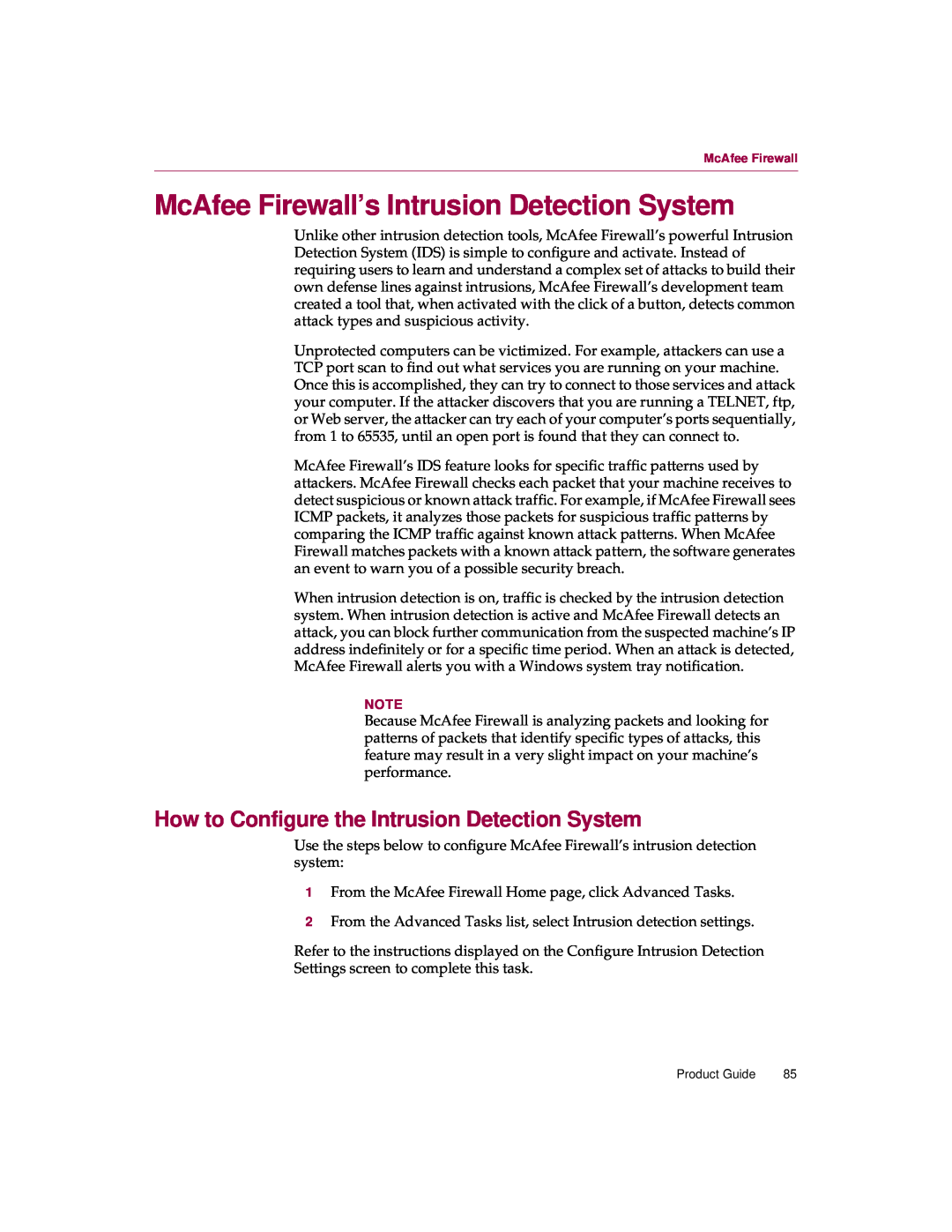 McAfee 5 manual McAfee Firewall’s Intrusion Detection System, How to Configure the Intrusion Detection System 