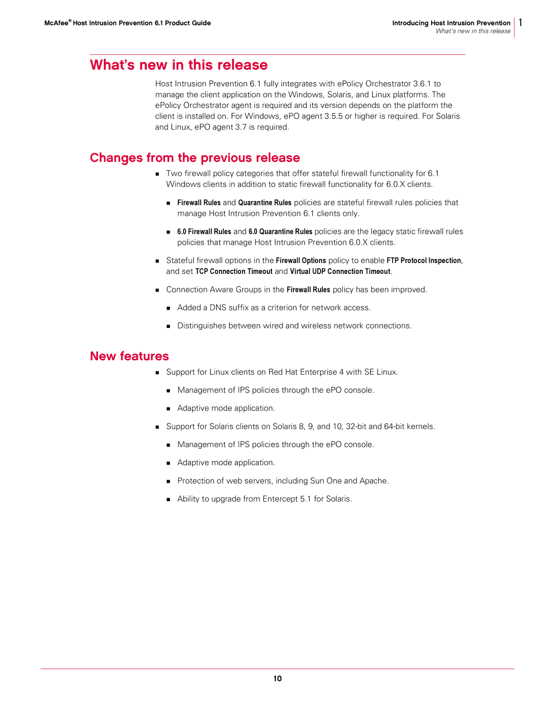 McAfee 6.1 manual What’s new in this release, Changes from the previous release, New features 