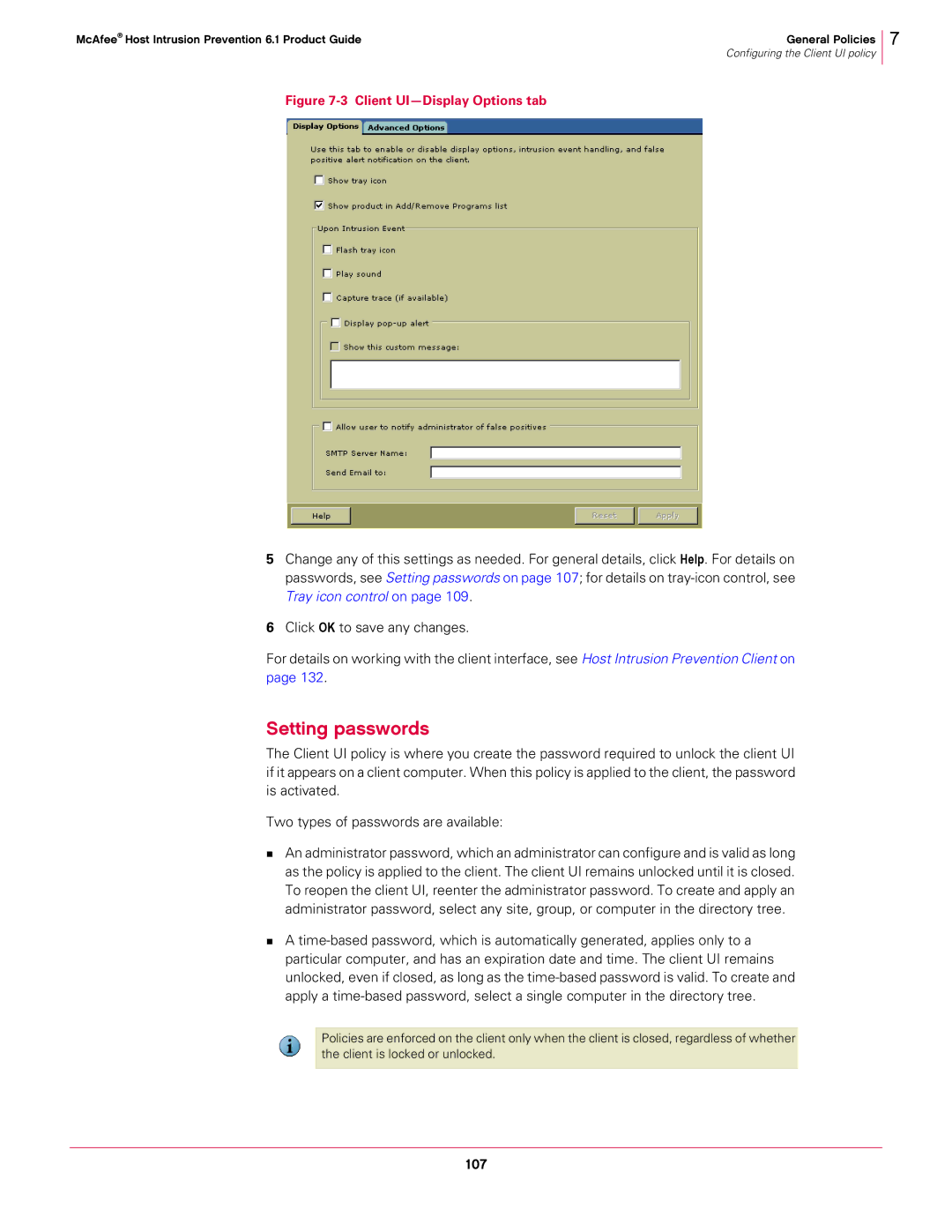 McAfee 6.1 manual Setting passwords, 107 