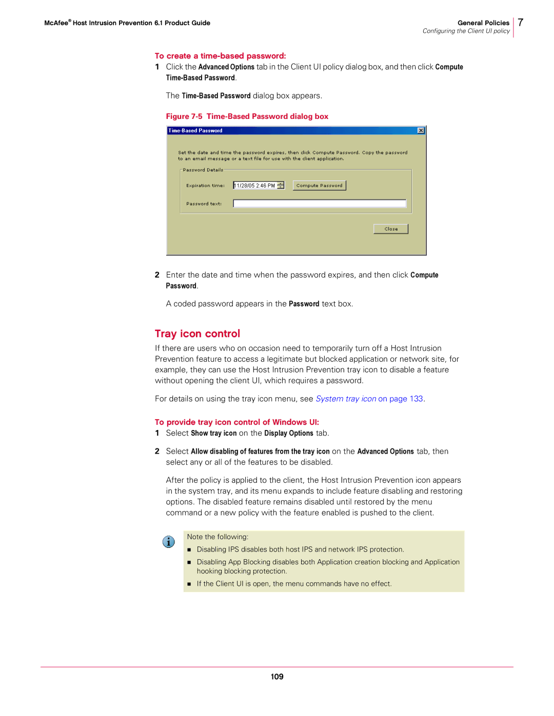 McAfee 6.1 manual Tray icon control, To create a time-based password, To provide tray icon control of Windows UI 