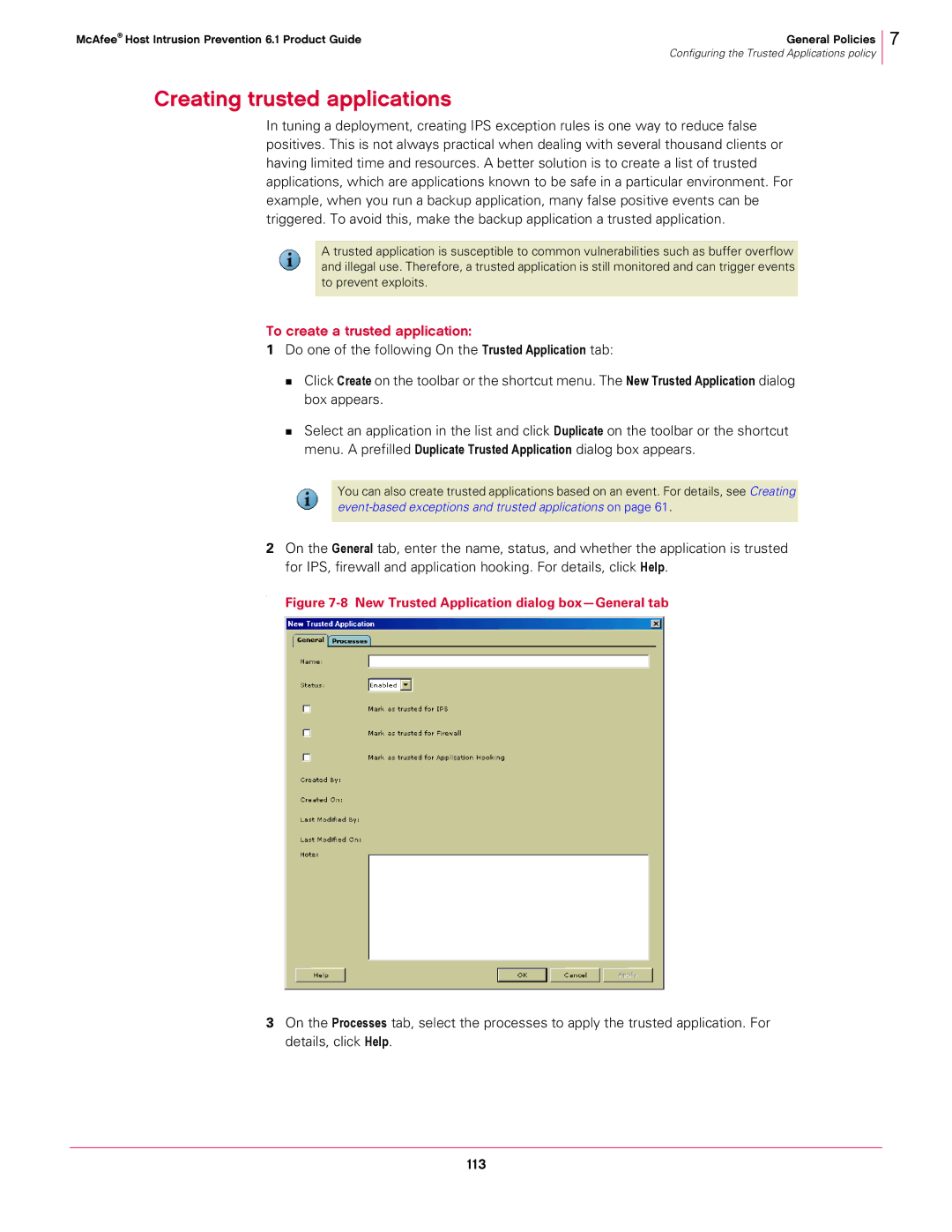 McAfee 6.1 manual Creating trusted applications, To create a trusted application 