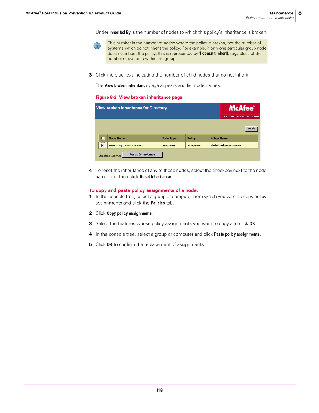 McAfee 6.1 manual To copy and paste policy assignments of a node, Click Copy policy assignments 