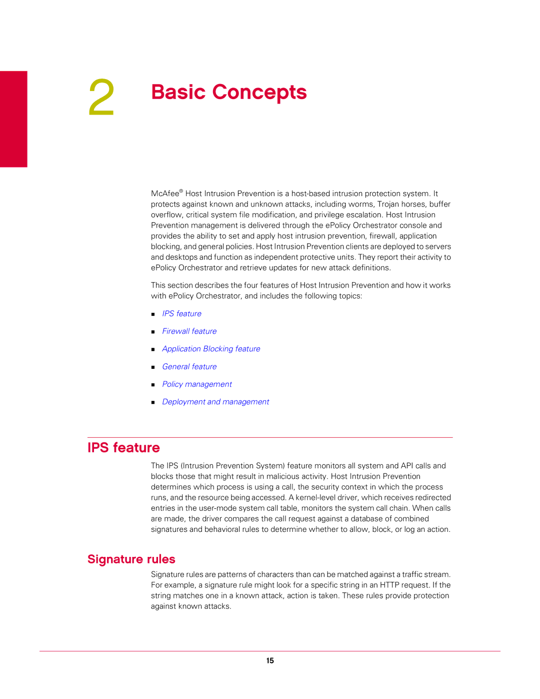 McAfee 6.1 manual Basic Concepts, IPS feature, Signature rules 