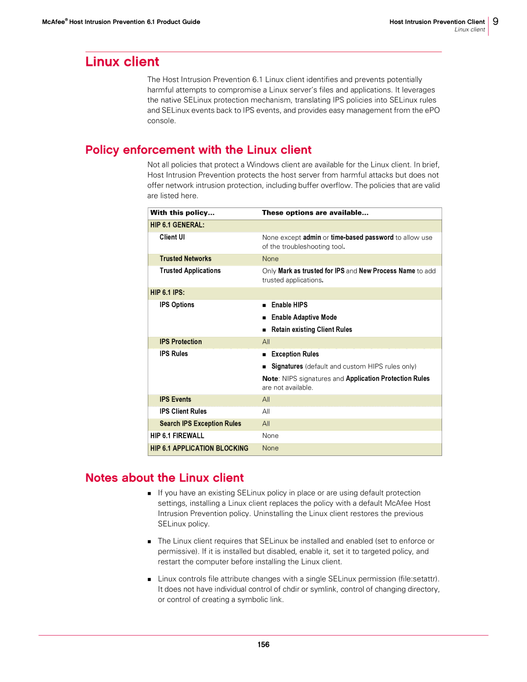 McAfee 6.1 manual Policy enforcement with the Linux client 
