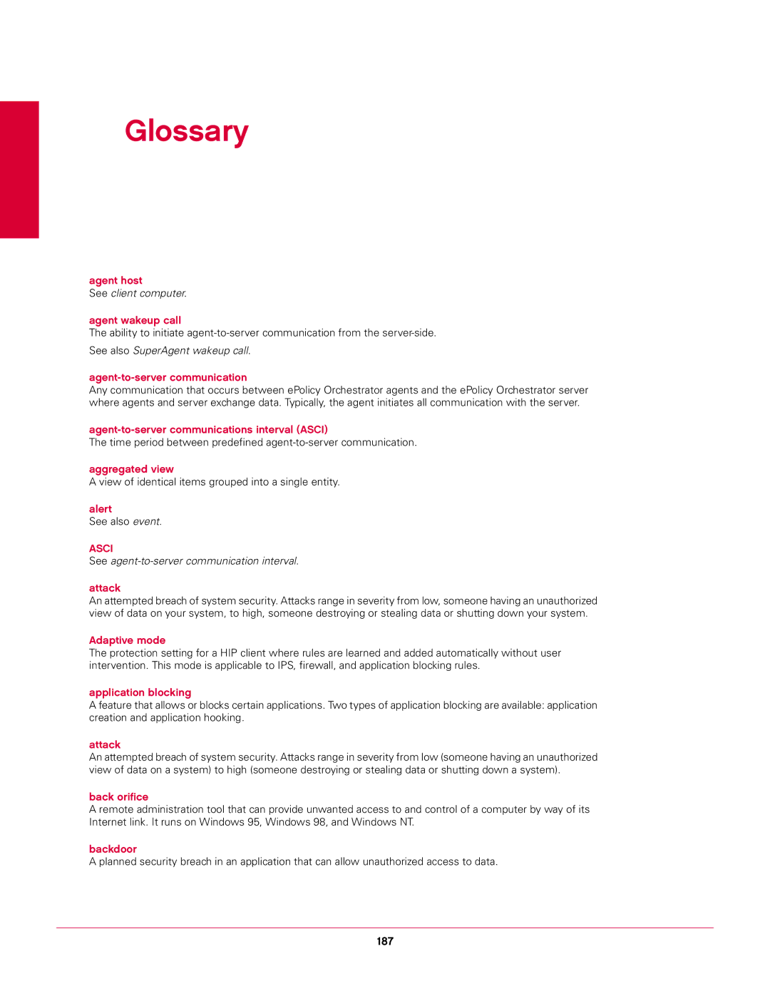 McAfee 6.1 manual Glossary, 187 