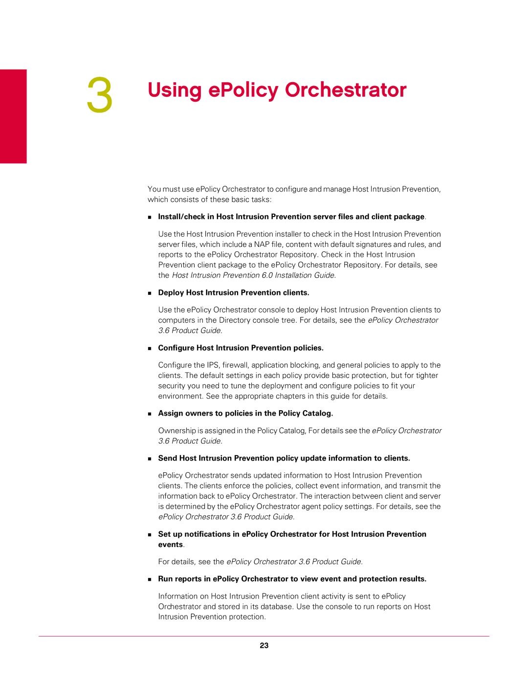 McAfee 6.1 manual Using ePolicy Orchestrator, „ Deploy Host Intrusion Prevention clients 