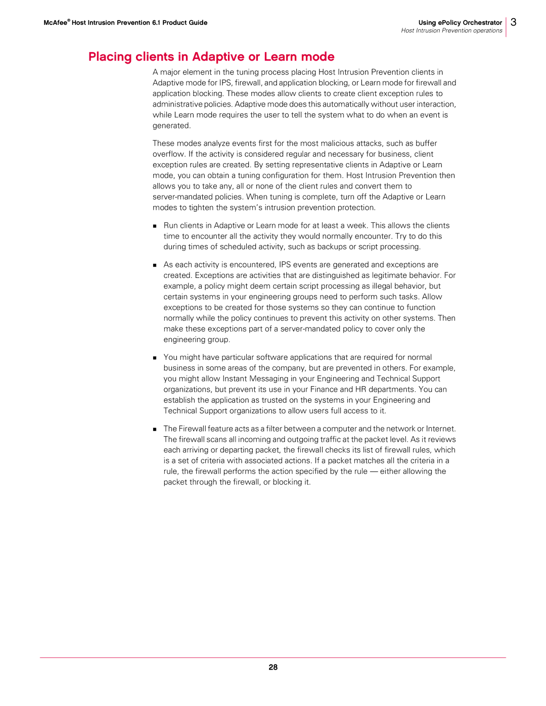 McAfee 6.1 manual Placing clients in Adaptive or Learn mode 