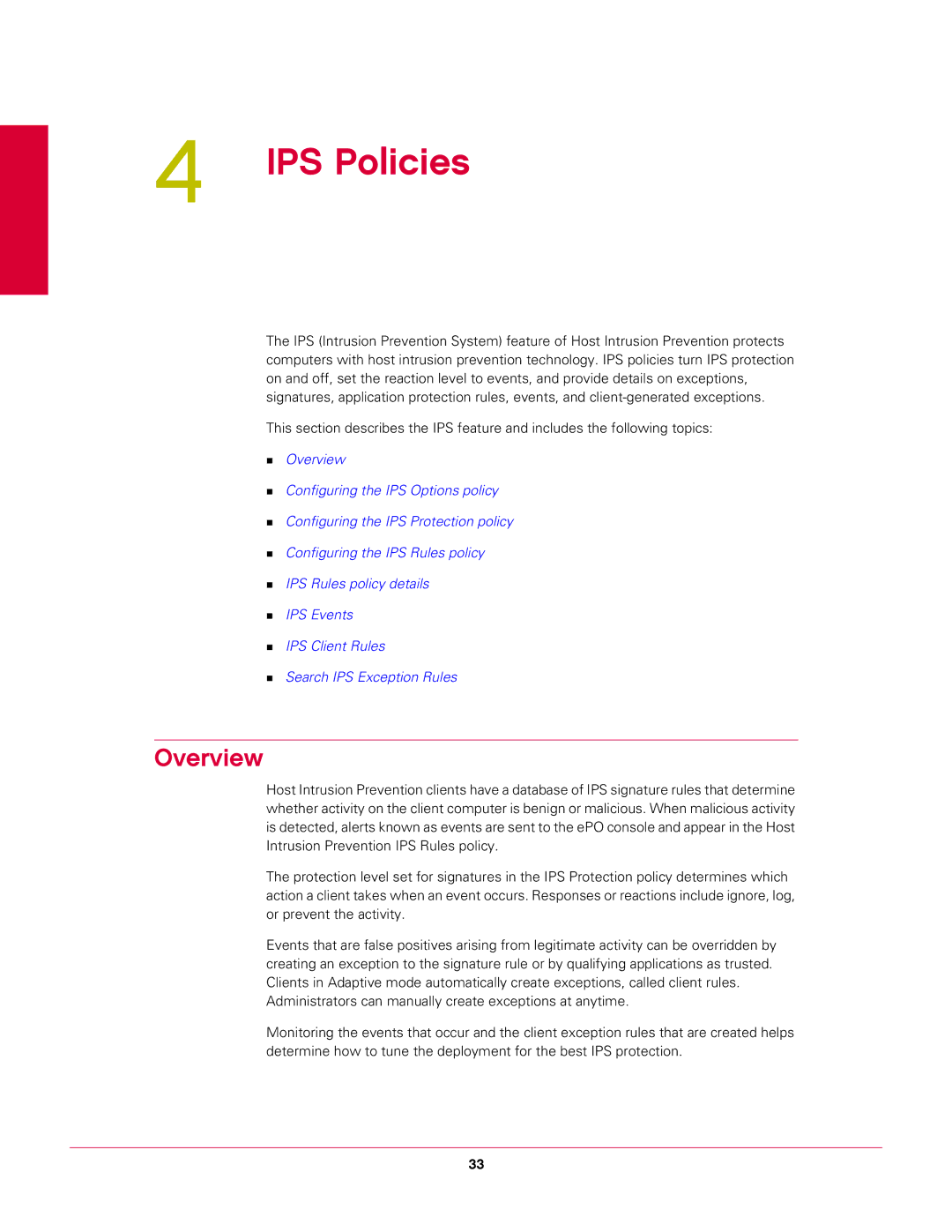 McAfee 6.1 manual IPS Policies, Overview 