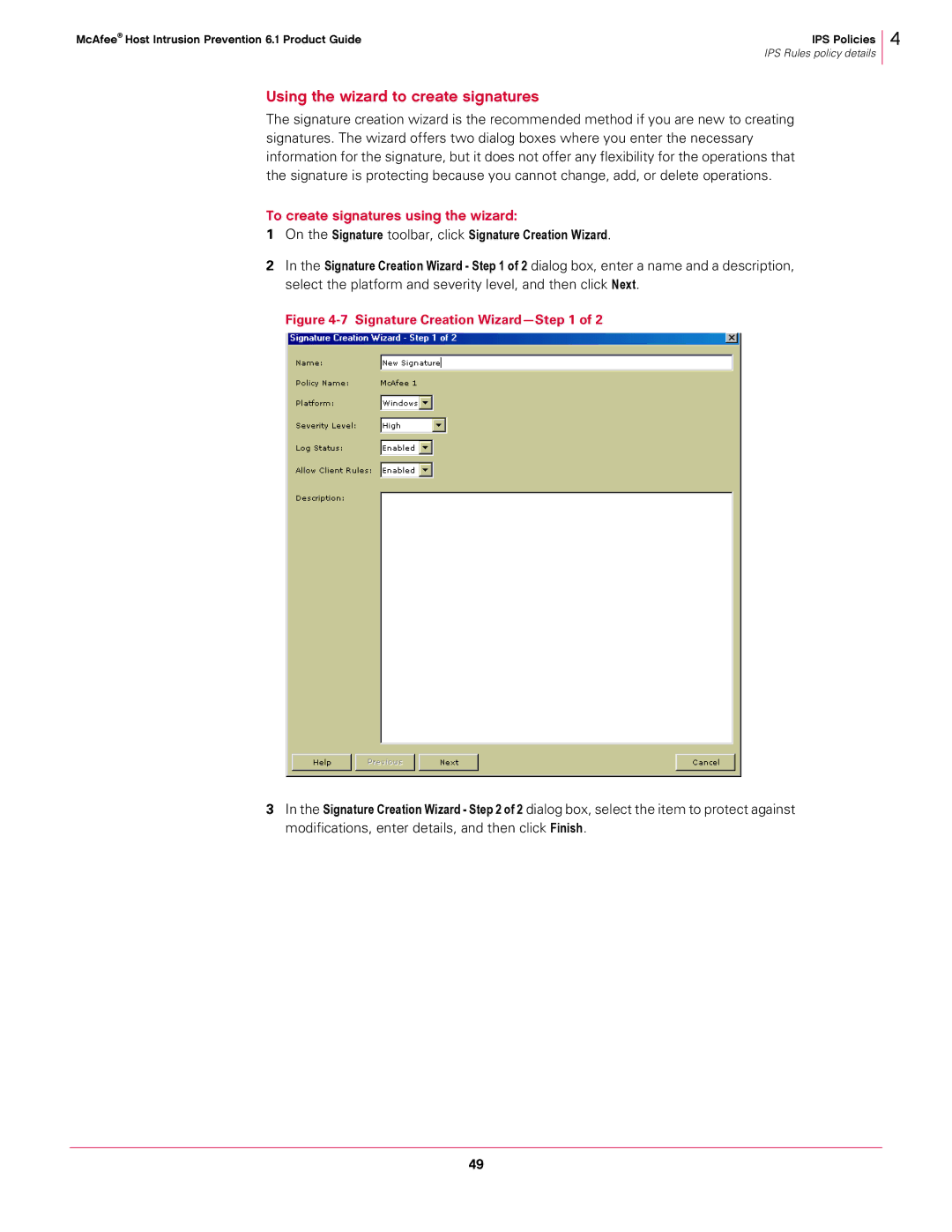 McAfee 6.1 manual Using the wizard to create signatures, To create signatures using the wizard 