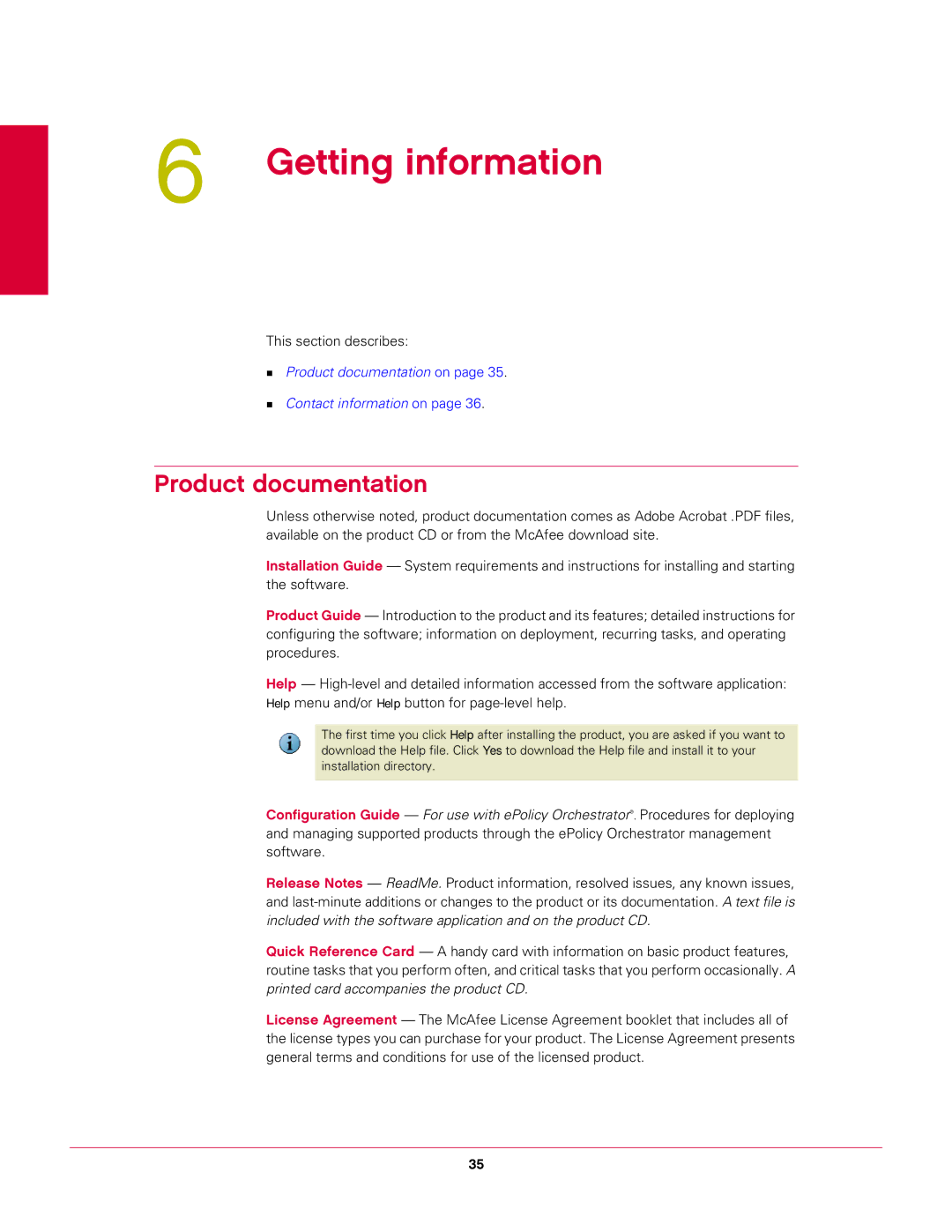 McAfee 8.7I manual Getting information, Product documentation 