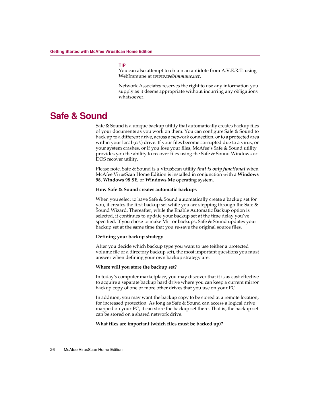 McAfee Version 7.0 manual How Safe & Sound creates automatic backups 