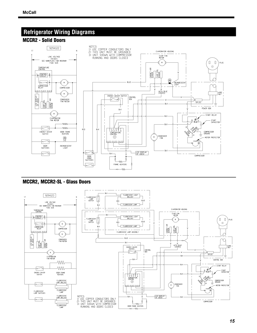 McCall Refrigeration MCCR1-S manual MCCR2, MCCR2-SL Glass Doors 