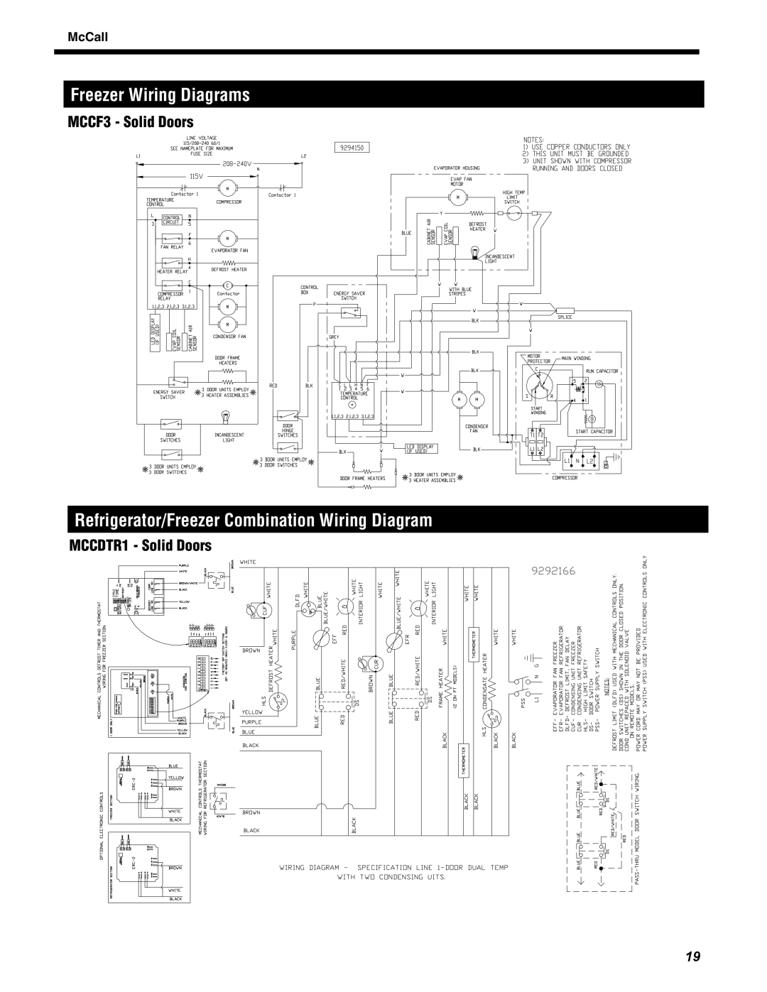 McCall Refrigeration MCCR1-S manual Refrigerator/Freezer Combination Wiring Diagram 